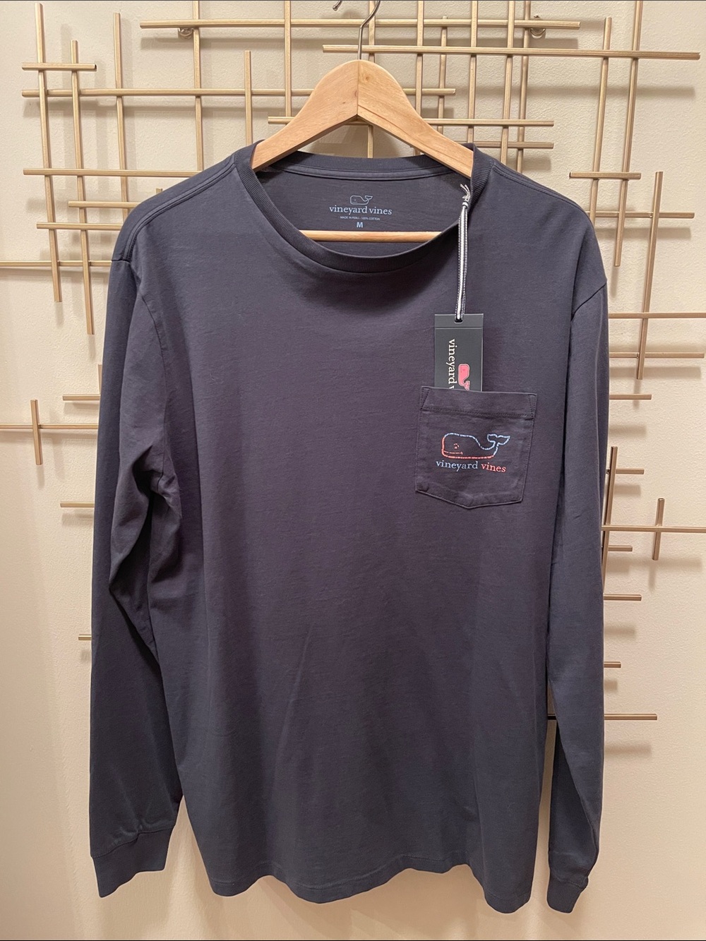 Vineyard Vines Long-Sleeve Pocket Tee — Dark Navy with Whale Logo